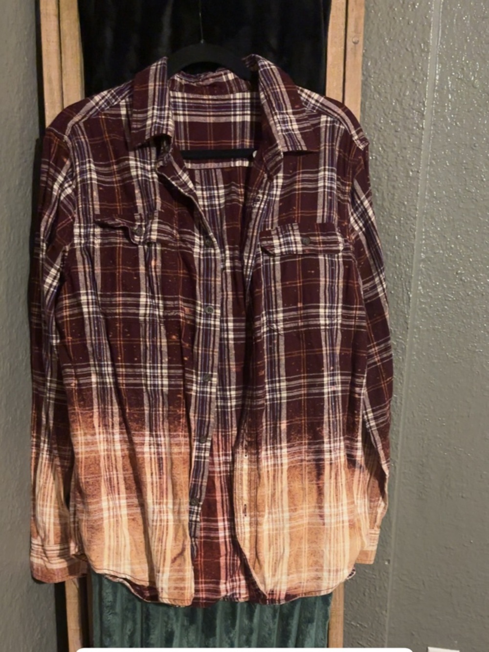 Brown Bleach Washed  Plaid Button-Up Shirt
